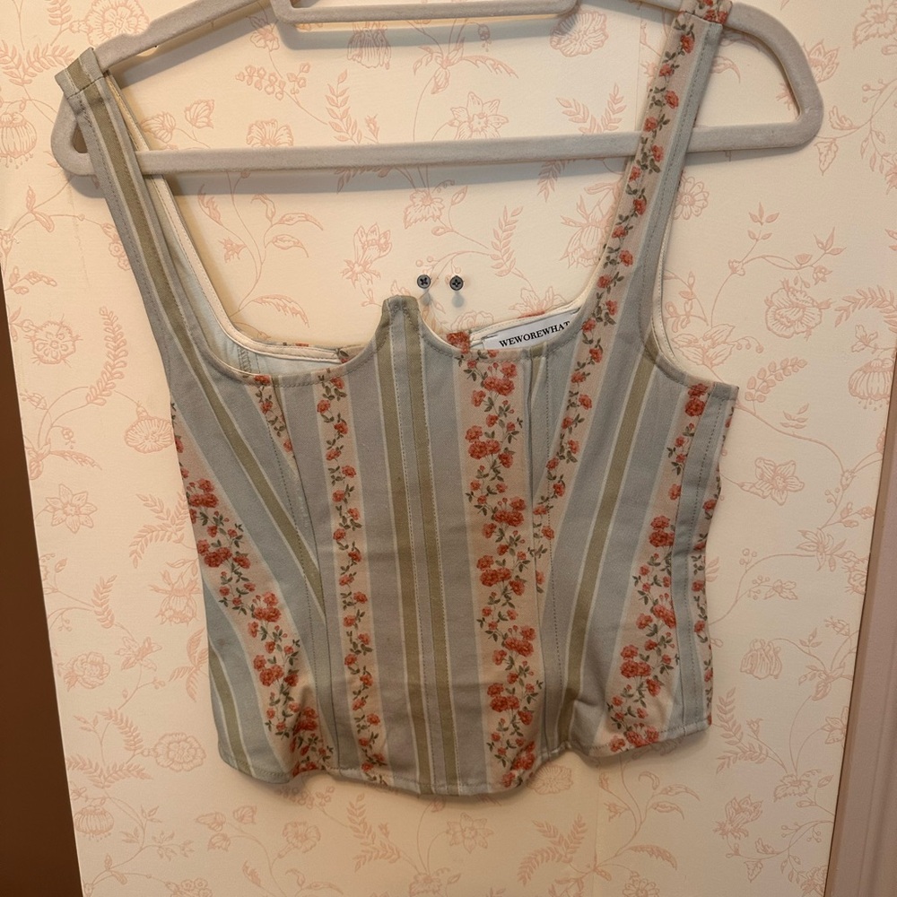 WeWoreWhat Floral Stripe Corset Tank in Sage and Coral